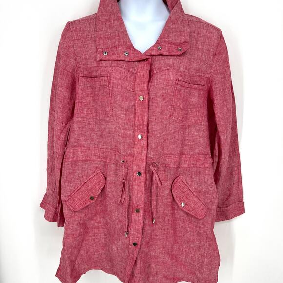 Chico's Red Cross Dye Linen Utility Jacket Adjustable Waist Chico's Size 4 NWT - Picture 9 of 12